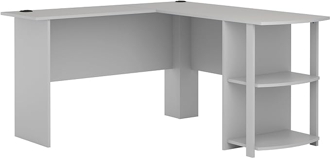 Ameriwood Home Dakota L-Shaped Desk with Bookshelves, Dove Gray - LeafyLoom
