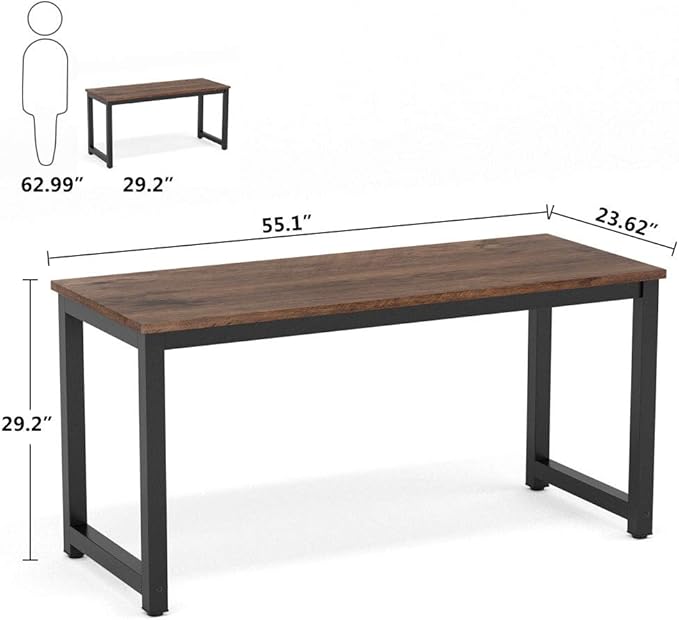 Tribesigns Computer Desk, 55 inch Large Office Desk Computer Table Study Writing Desk Workstation for Home Office, Rustic Brown - LeafyLoom