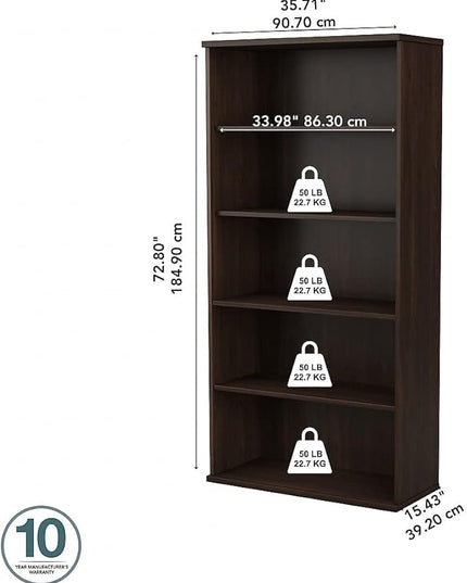 Bush Business Furniture Studio C Tall 5 Shelf Bookcase in Black Walnut - LeafyLoom