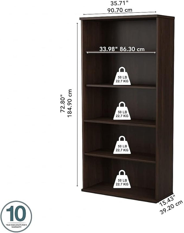 Bush Business Furniture Studio C Tall 5 Shelf Bookcase in Black Walnut - LeafyLoom