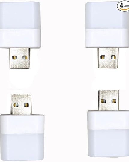 Flexible LED Ambient Light, Mini USB Night Lights,Plug in LED Bulb,Emergency Lighting,Compact,Ideal for Bedroom,Bathroom,Nursery,Hallway,Outdoor Camping,Reading(4 Pack White Lights)(White) - LeafyLoom
