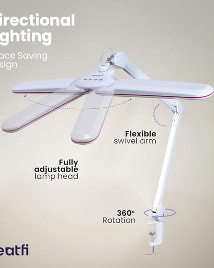Neatfi Elite HD XL Task Lamp, 3 Light Modes, 90PCS SMD LED, Super Bright Desk Lamp, Eye-Caring LED Lamp, Non-Polar Dimming, Adjustable Brightness Levels (CCT with Clamp, Pink Ring, 17 Inches) - LeafyLoom