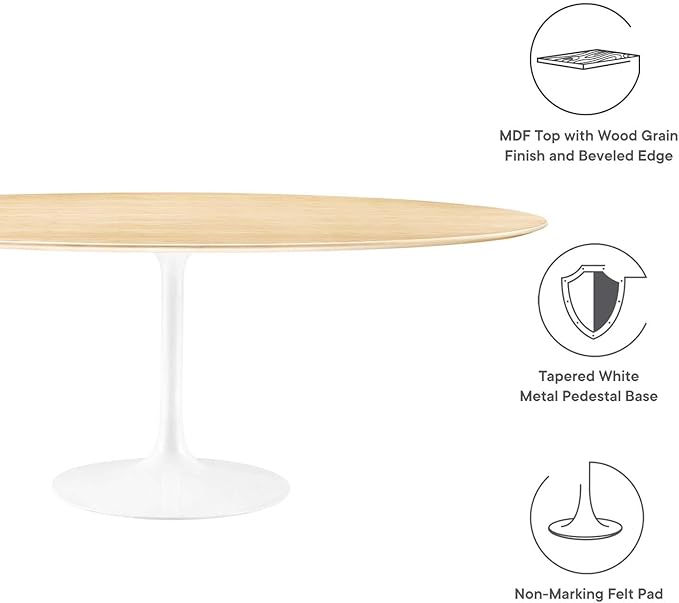 Modway Lippa Dining Table, 78", White Natural - LeafyLoom