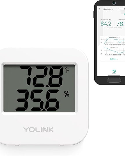 Smart Temperature Humidity Sensor Works w/Alexa IFTTT, 1/4 Mile Super Long Range Wireless Digital Hygrometer Indoor Thermometer Humidity Meter Temperature Humidity Monitor Sensor -YoLink Hub Required YoLink