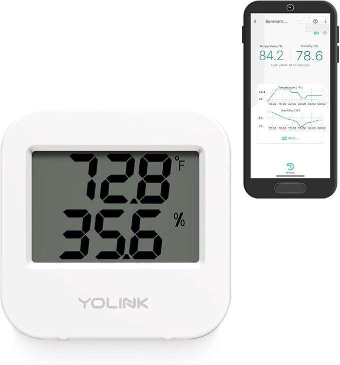 Smart Temperature Humidity Sensor Works w/Alexa IFTTT, 1/4 Mile Super Long Range Wireless Digital Hygrometer Indoor Thermometer Humidity Meter Temperature Humidity Monitor Sensor -YoLink Hub Required YoLink