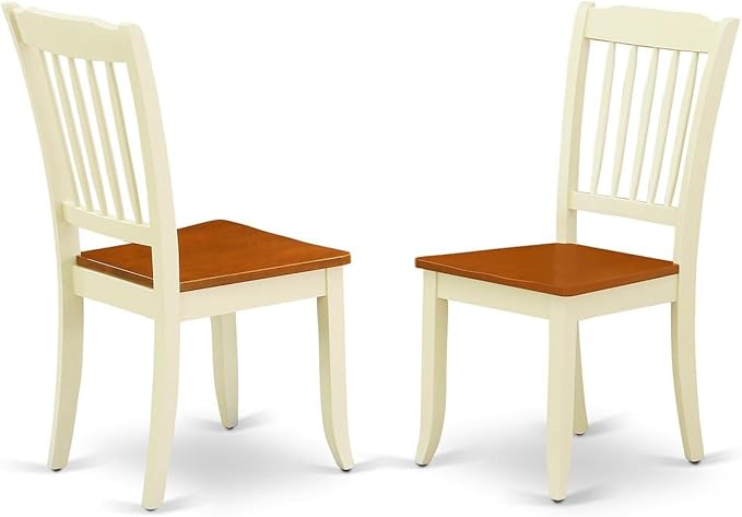 East West Furniture DAC-BMK-W Danbury Dining Chairs - Slat Back Wooden Seat Chairs, Set of 2, Buttermilk & Cherry - LeafyLoom