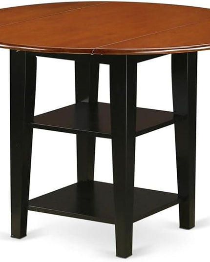 East West Furniture SUKE3-BCH-W Sudbury 3 Piece Room Furniture Set Contains a Round Kitchen Table with Dropleaf & Shelves and 2 Dining Chairs, 42x42 Inch - LeafyLoom