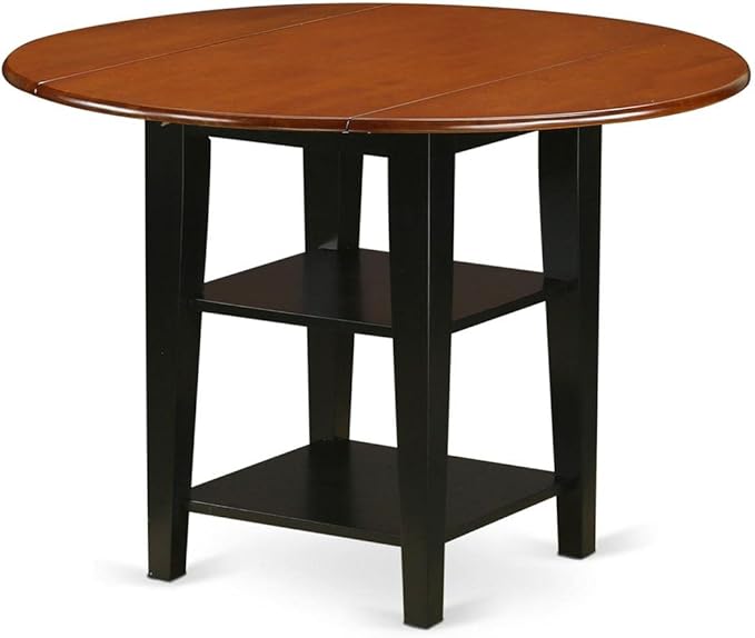 East West Furniture SUKE3-BCH-W Sudbury 3 Piece Room Furniture Set Contains a Round Kitchen Table with Dropleaf & Shelves and 2 Dining Chairs, 42x42 Inch - LeafyLoom