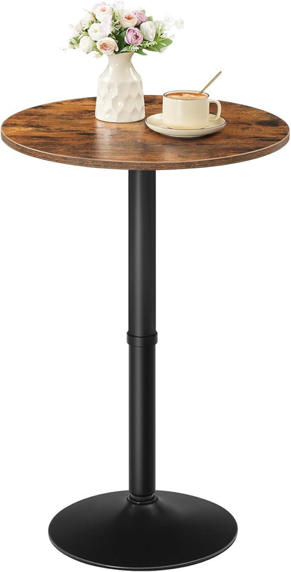 HOOBRO Round Bar Table, 35" Tall Pub Table, Cocktail Table with Base, Stable Counter Table with Non-Slip Base for Narrow Space, Bar Height Table for Kitchen, Easy to Assemble, Rustic Brown BF57BT01 - LeafyLoom