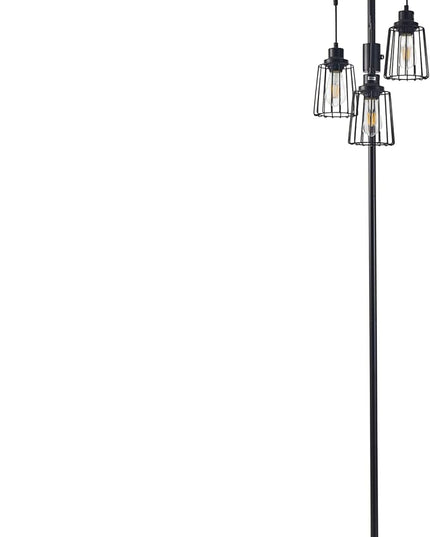 Dimmable Floor Lamp, Farmhouse Industrial Floor Lamp for Living Room, Standing Tree Floor Lamp with 3 Elegant Teardrop Cage Head, Bright Floor Lamp for Bedroom Office(Black) - LeafyLoom