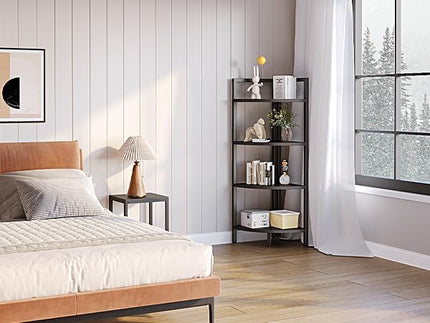 SAYGOER Corner Bookshelf 4 Tier Stand Corner Ladder Shelf Modern Storage Organizer Bookcase Industrial Display Rack Shelves for Small Space, Living Room,Home Kitchen,Office, Black - LeafyLoom