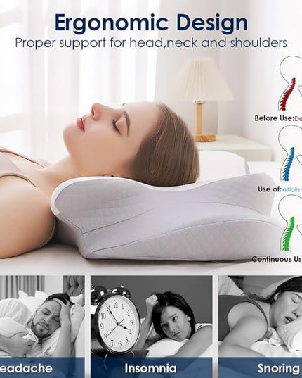 Cervical Pillow for Neck Pain Relief,Orthopedic Contour Memory Foam Pillow for Bed sleeping Ergonomic Neck Support Pillows for Side,Back & Stomach Sleepers with Cooling Pillowcase Queen Size Gray - LeafyLoom