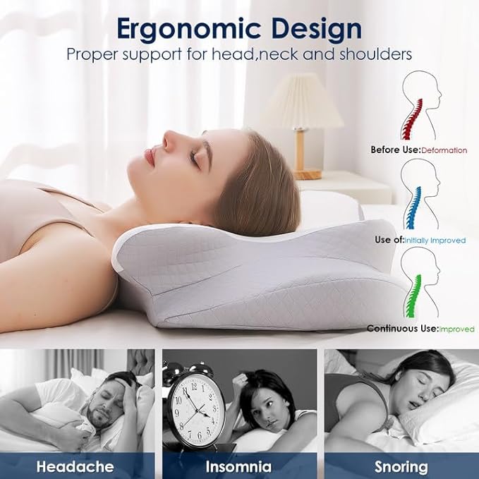 Cervical Pillow for Neck Pain Relief,Orthopedic Contour Memory Foam Pillow for Bed sleeping Ergonomic Neck Support Pillows for Side,Back & Stomach Sleepers with Cooling Pillowcase Queen Size Gray - LeafyLoom