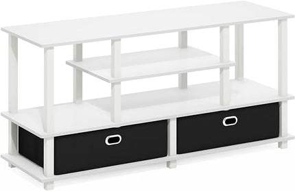 Furinno Jaya Large Lifestyle TV Stand, 55 Inch, White/White/Black - LeafyLoom