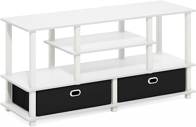 Furinno Jaya Large Lifestyle TV Stand, 55 Inch, White/White/Black - LeafyLoom