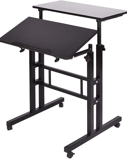 Mobile Stand Up Desk, 24 inch Laptop Computer Desk Adjustable Standing Home Office Desks with Roller, Student Desk School Desk Simple Stand Up Desk Small Desks for Small Spaces for Standing or Sitting - LeafyLoom
