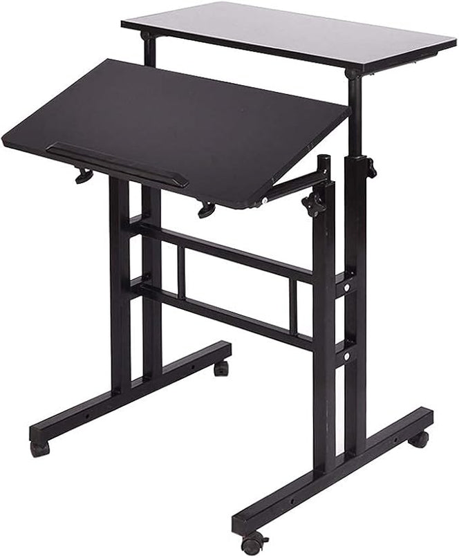 Mobile Stand Up Desk, 24 inch Laptop Computer Desk Adjustable Standing Home Office Desks with Roller, Student Desk School Desk Simple Stand Up Desk Small Desks for Small Spaces for Standing or Sitting - LeafyLoom