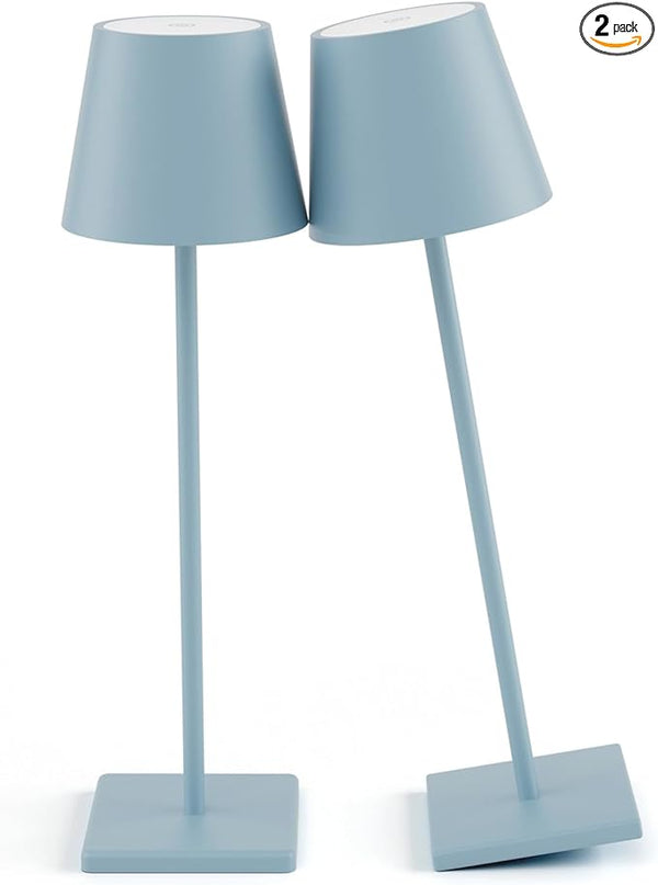 2 Packs Rechargeable LED Table Lamp,Outdoor Cordless Table Lamp Waterproof Portable, Stepless Dimmable Modern Lamp for Restaurant/Bedroom/Outdoor (Blue) - LeafyLoom