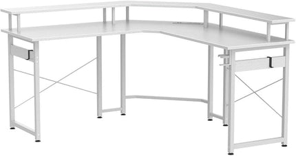 ODK L Shaped Gaming Desk with LED Lights & Power Outlets, 51" Computer Desk with Full Monitor Stand, Corner Desk with Cup Holder, Gaming Table with Hooks, White Carbon Fiber - LeafyLoom