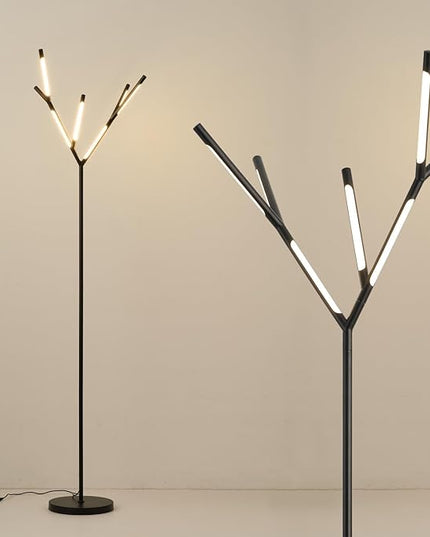Modern LED Tree Floor Lamp, Black Sputnik Standing Lamp with 6 Chandelier 3000K Warm White Lights, Elegant Slim Tall Pole Lamp for Living Room Bedroom Office Hotel - LeafyLoom