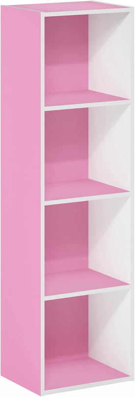 Furinno Luder Bookcase / Book / Storage, 4-Tier Cube, Pink/White - LeafyLoom