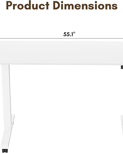 Electric Standing Desk 55 Inch, Ergonomic Height Adjustable Table with T-Shaped Metal Bracket Modern Computer Workstations for Home Office, White, 55 x 24 Inch - LeafyLoom