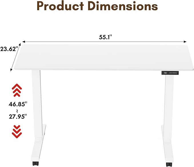 Electric Standing Desk 55 Inch, Ergonomic Height Adjustable Table with T-Shaped Metal Bracket Modern Computer Workstations for Home Office, White, 55 x 24 Inch - LeafyLoom