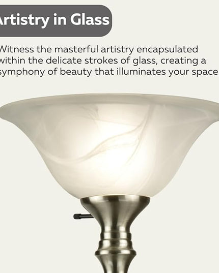LIGHTACCENTS Floor Lamp, Standing Lamp 72-inch Tall Lamp Brushed Nickel White Alabaster Glass Shade - Torchiere, Pole Lamp, Corner Lamp, Floor Lamps for Living Room, Standing Lamps for Bedroom - LeafyLoom
