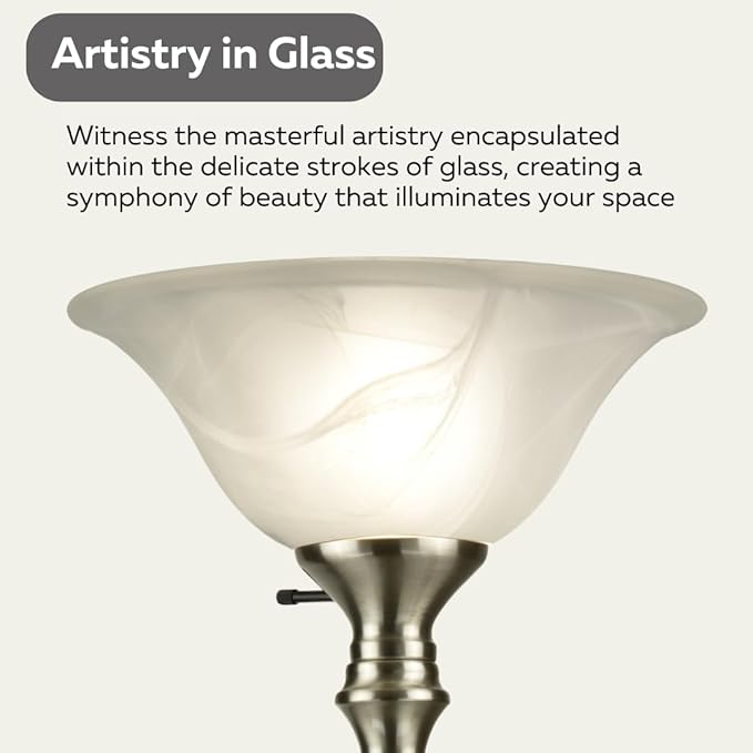 LIGHTACCENTS Floor Lamp, Standing Lamp 72-inch Tall Lamp Brushed Nickel White Alabaster Glass Shade - Torchiere, Pole Lamp, Corner Lamp, Floor Lamps for Living Room, Standing Lamps for Bedroom - LeafyLoom