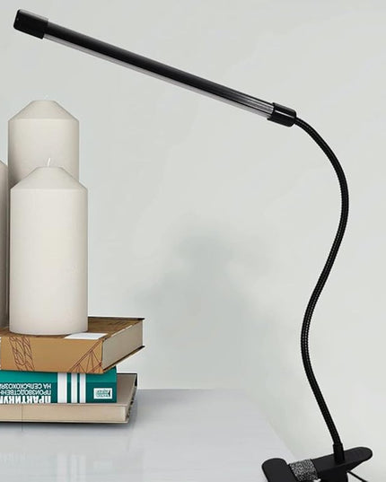 Meichoon Desk Lamp with Clamp Desktop Clip-On LED Illuminating Light Flexible Metal Hose Eye-Caring Table Lamp for Bedroom Bedside Office Study Work Reading Embroidery UK10 Black - LeafyLoom