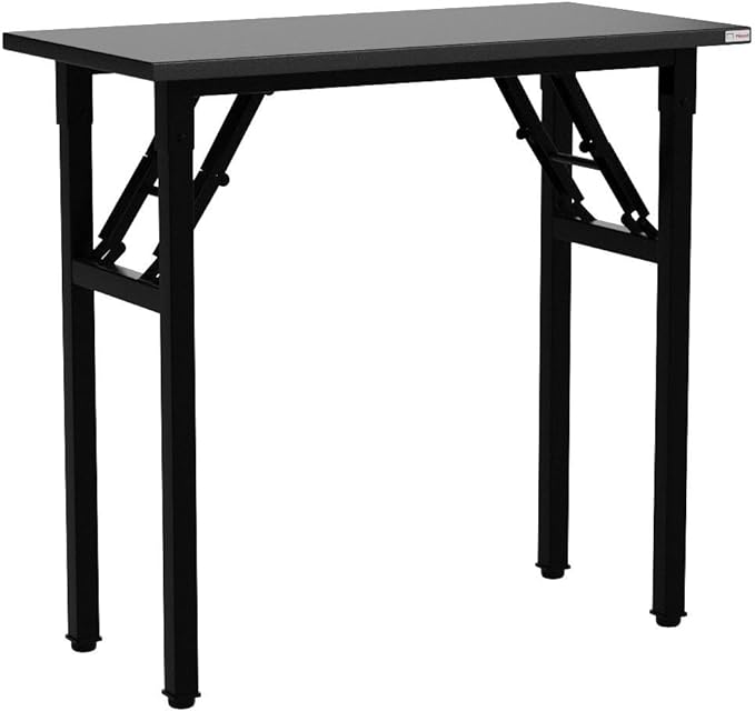 Need Folding Desk - 31 1/2" No Assembly Foldable Small Computer Table,Sturdy and Heavy Duty Writing Desk for Small Spaces, Black&Black Frame - LeafyLoom
