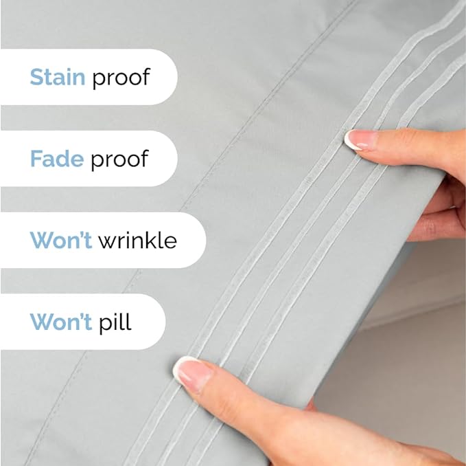 Full Size 4 Piece Sheet Set - Comfy Breathable & Cooling Sheets - Hotel Luxury Bed Sheets for Women & Men - Deep Pockets, Easy-Fit, Soft & Wrinkle Free Sheets - Light Grey Oeko-Tex Bed Sheet Set - LeafyLoom