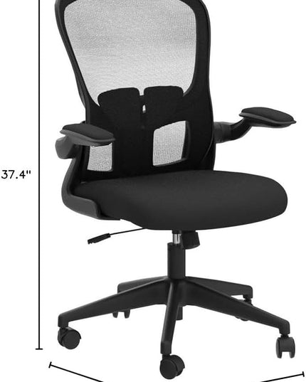 FelixKing Office Desk Chairs, Ergonomic PC Desk Chair with Wheels, Adjustable Lumbar Support and Height, Swivel Computer Chair with Flip-up Armrests, Ergo Mesh Backrest for Working (Black) - LeafyLoom