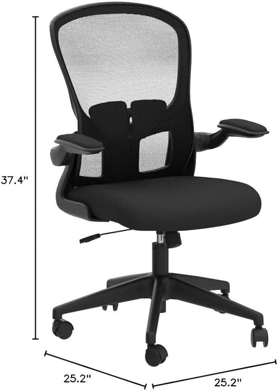 FelixKing Office Desk Chairs, Ergonomic PC Desk Chair with Wheels, Adjustable Lumbar Support and Height, Swivel Computer Chair with Flip-up Armrests, Ergo Mesh Backrest for Working (Black) - LeafyLoom