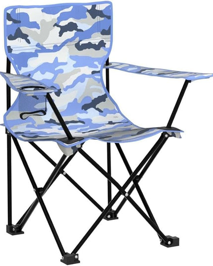 Emily Rose Kids Folding Chair | Beach Chair with Safety Lock- Camping Chair for Boyos Girls Toddler with Cup Holder & Carry Case- Tailgate, Travel, Lawn- for Indoor & Outdoor (Blue Camo) - LeafyLoom