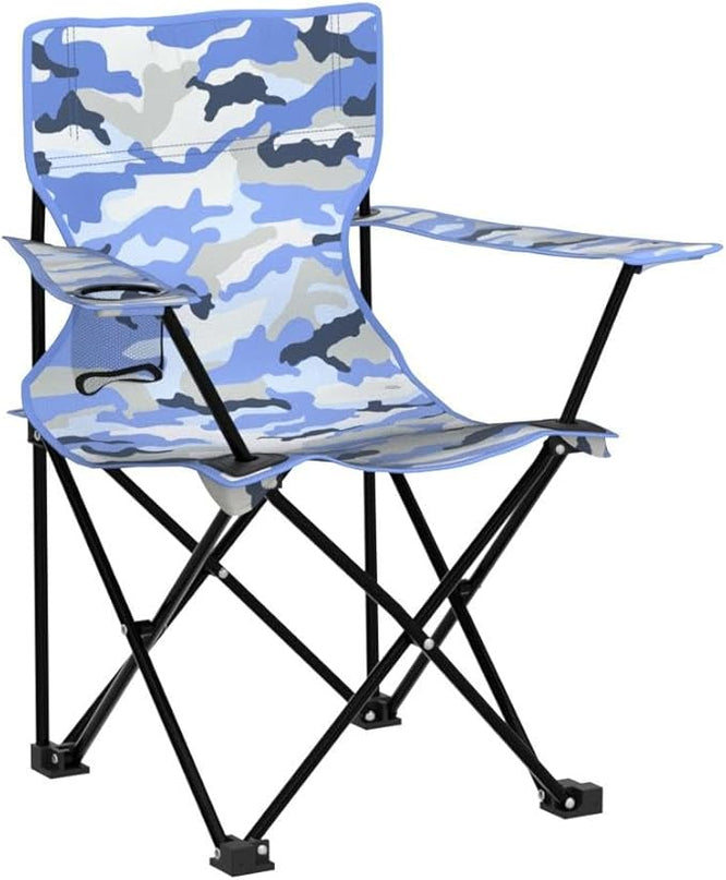 Emily Rose Kids Folding Chair | Beach Chair with Safety Lock- Camping Chair for Boyos Girls Toddler with Cup Holder & Carry Case- Tailgate, Travel, Lawn- for Indoor & Outdoor (Blue Camo) - LeafyLoom