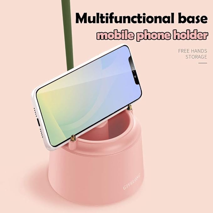Pink Cute Desk Lamp for Kid, Rechargeable LED Lamp with USB Charging Port, Flexible Gooseneck, 3 Color Modes & Stepless Dimming, Table Lamp for College Dorm Bedroom Reading - LeafyLoom