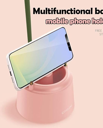 Pink Desk Lamp, Rechargeable LED Lamp with USB Charging Port, Kawaii Desk Accessories, 3 Color Modes & Stepless Dimming, Cute Lamp for College Dorm Bedroom Reading - LeafyLoom