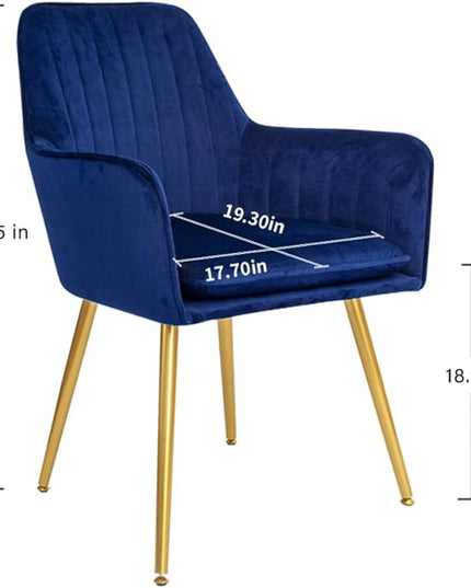 CangLong Furniture Modern Living Dining Room Accent Arm Chairs Club Guest with Gold Metal Legs, Set of 2, Navy Blue - LeafyLoom