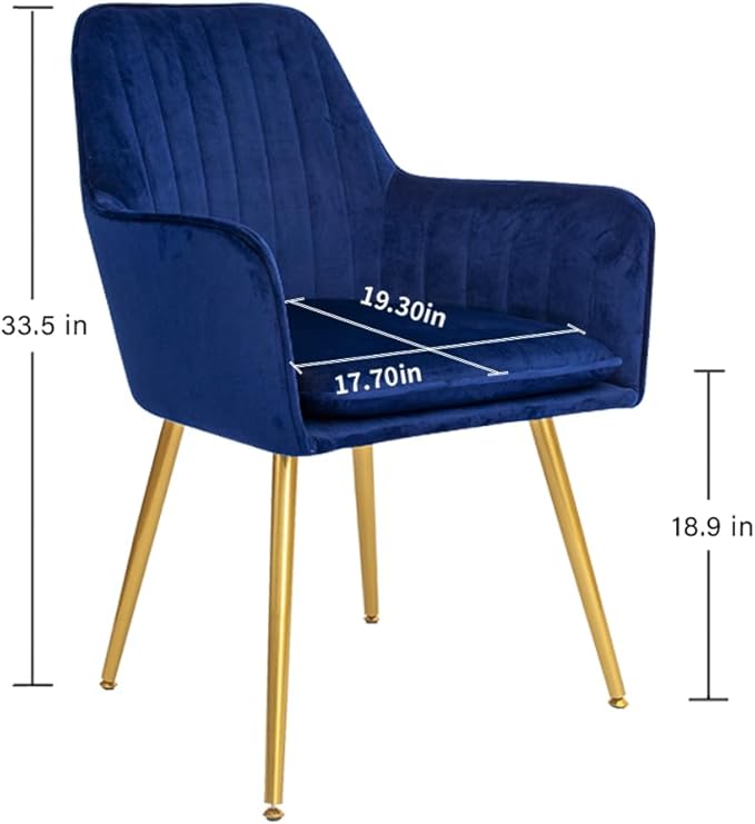 CangLong Furniture Modern Living Dining Room Accent Arm Chairs Club Guest with Gold Metal Legs, Set of 2, Navy Blue - LeafyLoom