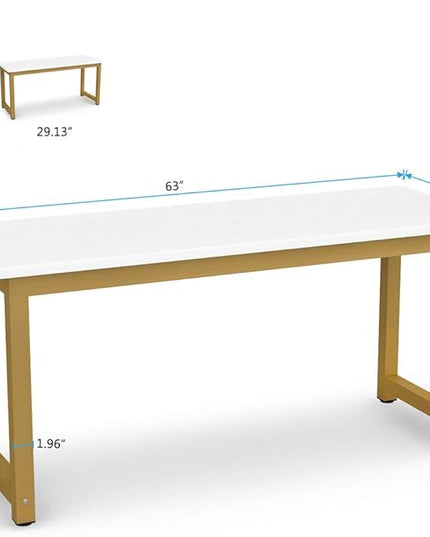 Tribesigns Computer Desk, 63 inch Large Office Desk, Study Writing Table for Home Office, Easy Assemble, White Gold - LeafyLoom