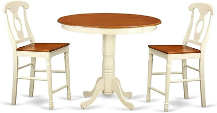 East West Furniture JAKE3-WHI-W 3 Piece Counter Height Dining Set for Small Spaces Contains a Round Wooden Table with Pedestal and 2 Kitchen Chairs, 36x36 Inch, Buttermilk & Cherry - LeafyLoom