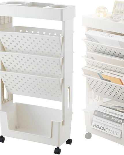 5 Tier Book Rack Storage Bookshelf,Rolling Small Bookshelf for Small Spaces with Double Sided Storage,Kids Bookshelf for Childrens Students in The Classroom Bedroom Library Study - LeafyLoom