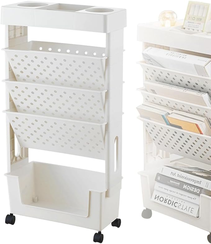 5 Tier Book Rack Storage Bookshelf,Rolling Small Bookshelf for Small Spaces with Double Sided Storage,Kids Bookshelf for Childrens Students in The Classroom Bedroom Library Study - LeafyLoom