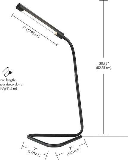 Globe Electric 56060 Arden 12" LED Integrated Desk Lamp, Adjustable Gooseneck, in-Line On Off Switch, USB Cable Included, 7 Watts, 200 Lumens,Black - LeafyLoom