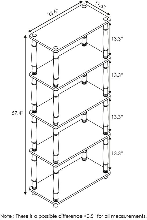 Furinno Turn-N-Tube 5-Tier Multipurpose Shelf Display Rack with Classic Tubes, French Oak Grey/Black - LeafyLoom