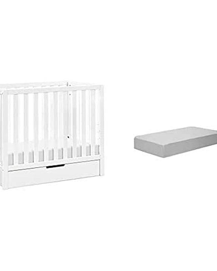 Carter's by Davinci Colby 4-in-1 Convertible Mini Crib with Trundle in White with Complete Slumber Mini Crib Mattress - LeafyLoom