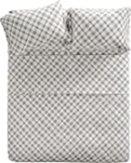 Comfort Spaces Cotton Flannel Breathable Warm Deep Pocket Sheets With Pillow Case Bedding, Twin, Grey Plaid, 3 Piece - LeafyLoom