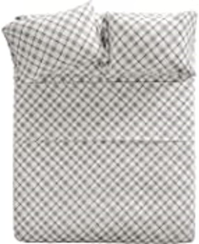Comfort Spaces Cotton Flannel Breathable Warm Deep Pocket Sheets with Pillow Case Bedding, Queen, Grey Plaid 4 Piece - LeafyLoom