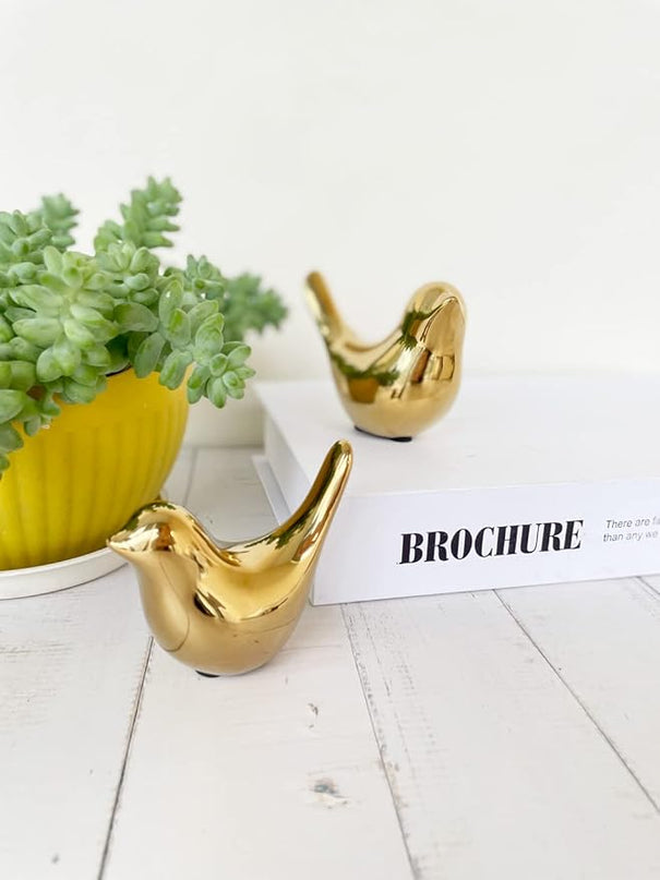 Gold Bedroom Decor Aesthetic, Shelf Decor Birds for Living Room Decor, Small Animal Figurines Decorations for Living Room Home Office Bookshelf TableTop - LeafyLoom